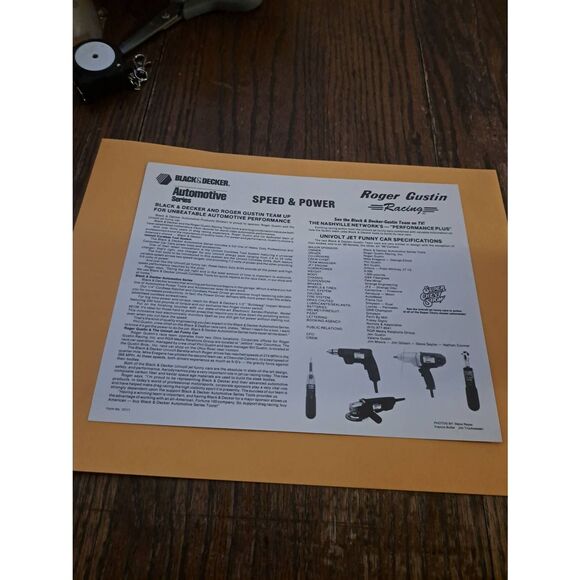 Vintage Roger Gustin Jet Funny Car 8x10 Black & Decker Sponsor Card - Picture 2 of 2